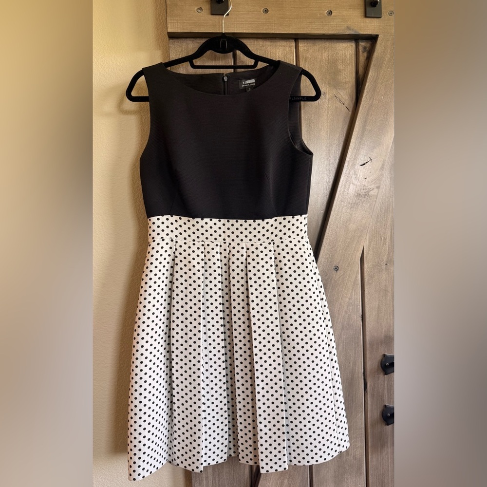 Tahari Black and White Polka Dot Midi Dress